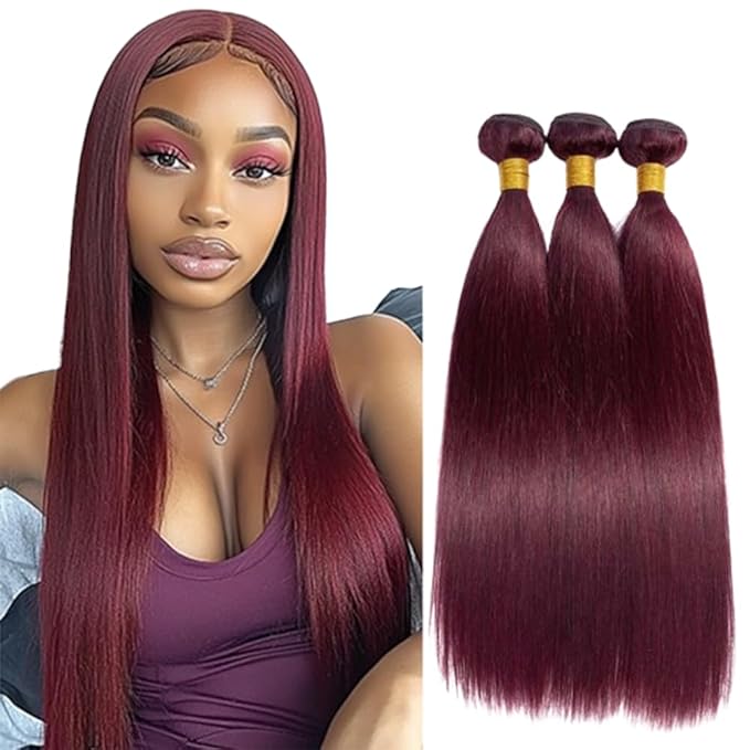 Color 99j Burgundy Bundles Straight Bundles Human Hair Wine Red Straight Brazilian Extensions Weave Wet and Wavy Soft Silky for Woman 22 24 26 Inch