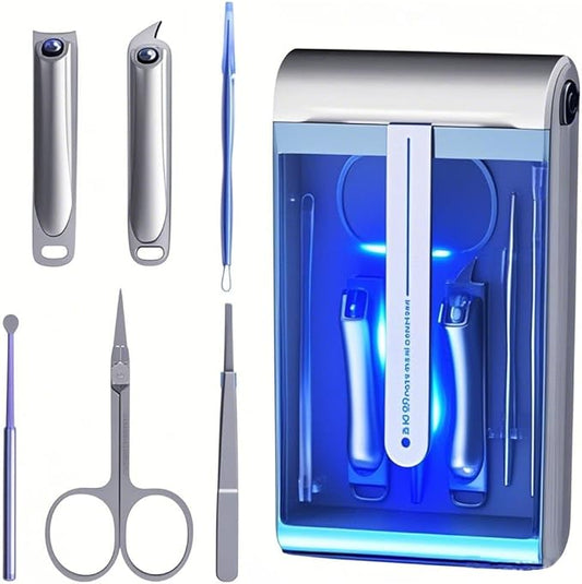 Nail Clipper Set with Disinfection Rechargeable Storage Box 6Pcs Manicure Pedicure Kit Stainless Steel Nail Grooming Tools Fingernail and Toenail Clipper Cutters Perfect Gifts for All Genders