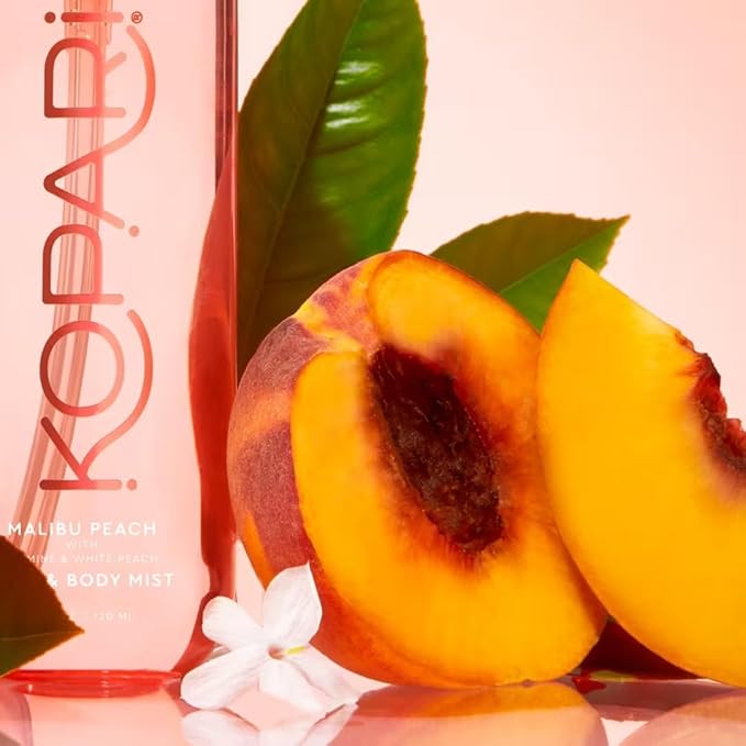 Kopari Hair & Body Mist Malibu Peach, Long-Lasting Playful Vibrant Tropical Scent, Warm Floral Fragrance, Blend of Peach with a Kiss of Jasmine, 4 oz