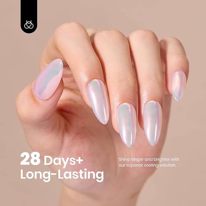 Beetles 6 Colors Chrome Nail Powder Aurora Pearl Kit with Base Top Coat Color Gel Polish-Iridescent Glazed Donut Chrome Nail Powder Metallic Mirror Effect Mermaid Glitter Kit for Nail Art Design