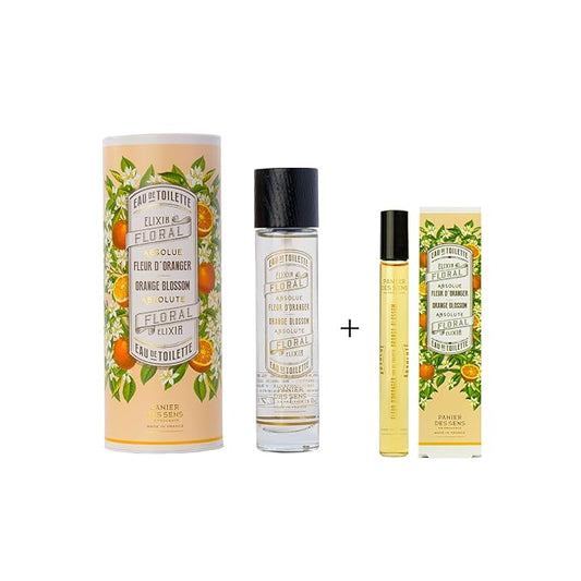 Panier des Sens - Orange Blossom Eau de Toilette + Roll-on Travel Perfume - Light, Natural & Floral Fragrance - Mini Set - Women's Eau de Toilette - 0.3 + 1.7 Floz
