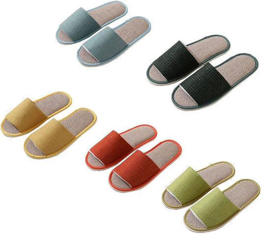 5-6 Pairs Spa Slippers, Non Slip Disposable Slippers for Guest, Washable Foldable Indoor Slippers, Open Toe Linen Spa Slippers for Women Men