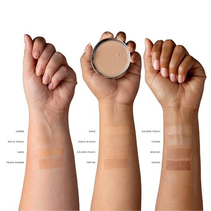 100% PURE Powder Foundation Matte Finish Face Makeup - Oil Absorbing Pressed Poreless Concealer - Vegan Fruit Pigmented Toffee Color (Tan Shade w/Neutral Undertones) - 0.32 Oz