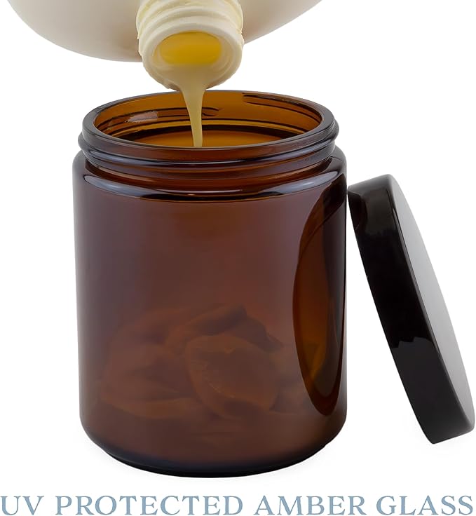 Cornucopia 8oz / 9oz Amber Glass Jars (6-Pack); Straight Sided Cosmetic Jars, Great for Body Butter, Creams, Stash Jars, Etc.