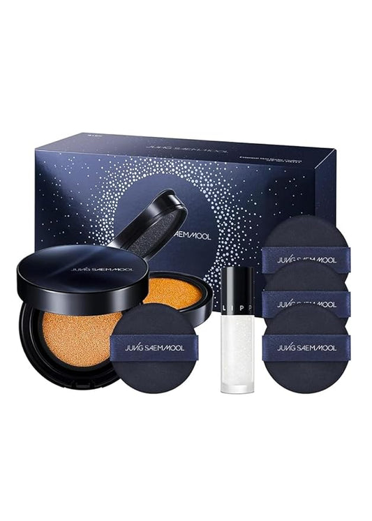 [JUNGSAEMMOOL OFFICIAL] Essential Skin Nuder Cushion Special Set (Medium Deep) | Nuder Cushion Navy Edition (Refill incl.) + Lip-Pression Glittering Topper + Navy Cushion Puffs (3pcs) | Mother's Day