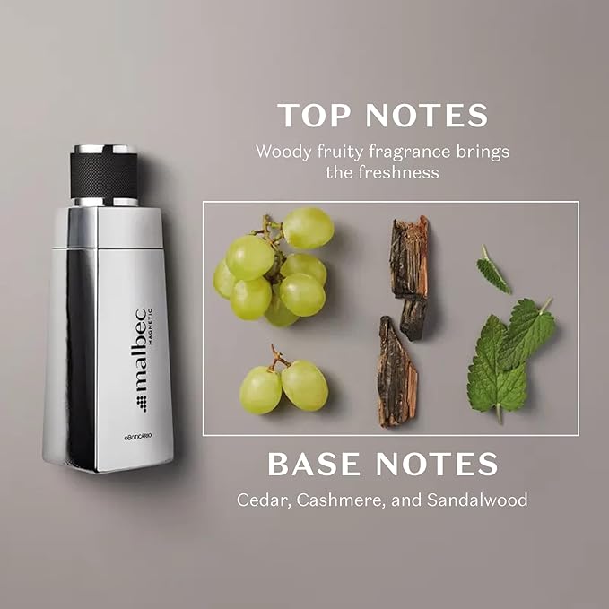 Malbec Magnetic Eau de Toilette By O Boticario, Cologne For Men, Long-Lasting Men's Fragrance, French Oak Barrel-Aged Red Wine & Woody Fruity Scent, 3.3 Ounce