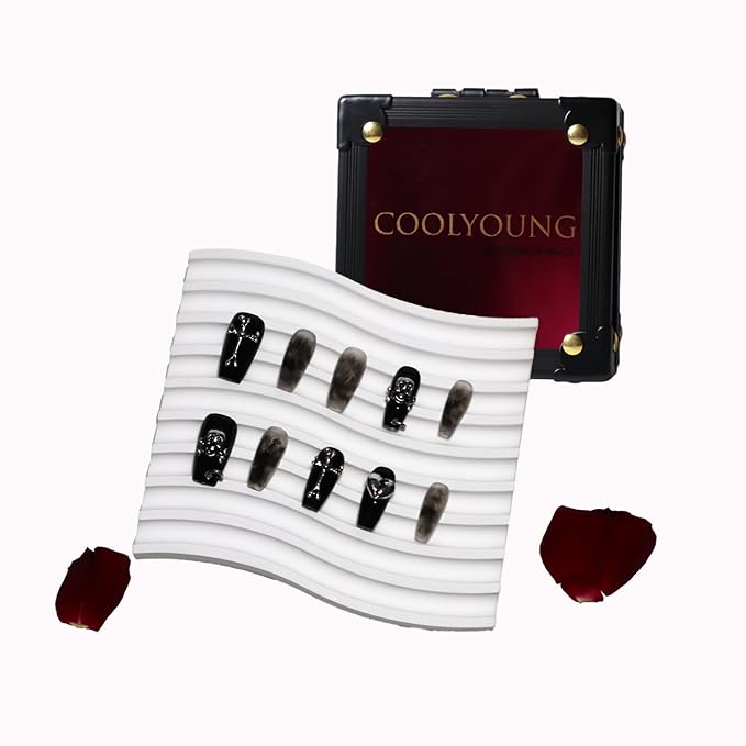 Handmade Press On Nails, Press On Nails Coffin, Black Press On Nails, Ombre Nails, Press On Nails With Designs, Medium Press On Nails, Reusable Nails, Woman Gifts, COOLYOUNG Nails, 10 PCS, Size S