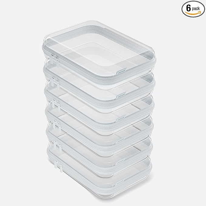 6PCS Clear Hard Shell Zipper Case,Portable Cosmetic Bag with Zipper,Kid's Toy Storage Organizer Bins,Hard Plastic Case,Clear Bags for Organizing