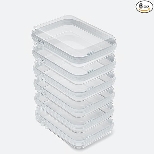 6PCS Clear Hard Shell Zipper Case,Portable Cosmetic Bag with Zipper,Kid's Toy Storage Organizer Bins,Hard Plastic Case,Clear Bags for Organizing