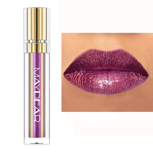 Maydear Chameleon Lipstick - High Pigmented Purple Lip Gloss, Full-Coverage Multichrome Lipstick, Long Lasting Rainbow Lip Makeup, Golden Plum (09)