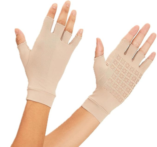 Unisex Fingerless Sun Gloves Anti-Aging Sun Protective UPF 50+ (Chocolate, Large)