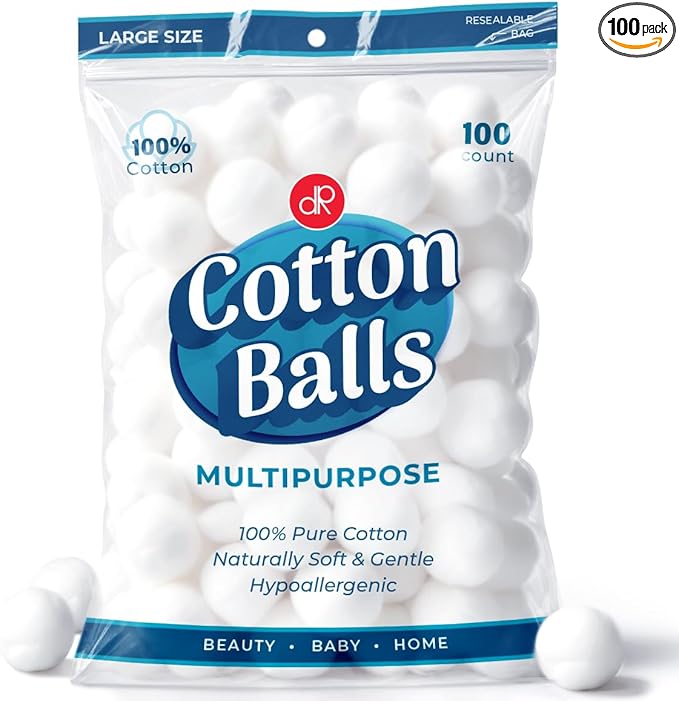 DecorRack 100 Count [Large Size] Cotton Balls, 100% Pure Cotton for Nail Polish and Make-Up Removal, Applying Oil Lotion or Powder, Perfect for Multi-Purpose Use, Soft and Absorbent (100 Count)