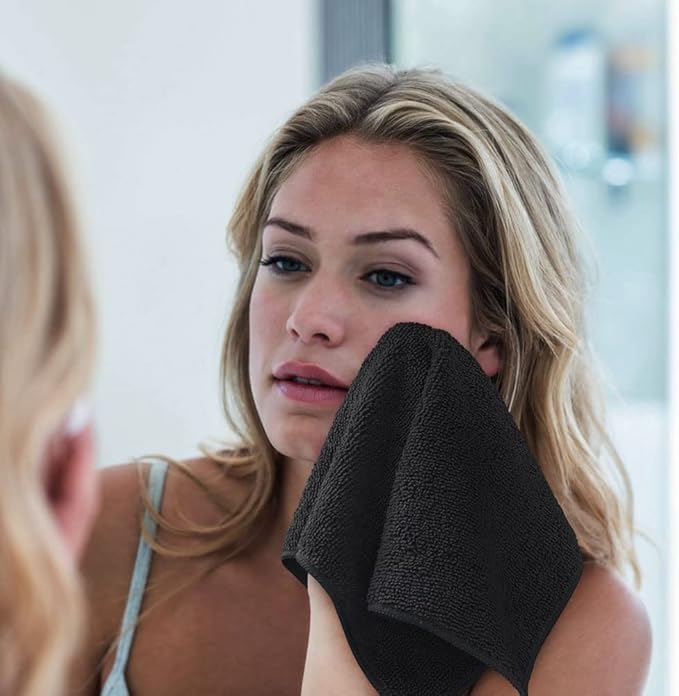 Orighty Washcloths Bulk Towels Set 50 Pack, Highly Absorbent and Super Soft Microfiber Fingertip Towels, Multi-Purpose Wash Cloths for Bathroom, Hotel, Spa, and Gym, 12x12 Inch, Black