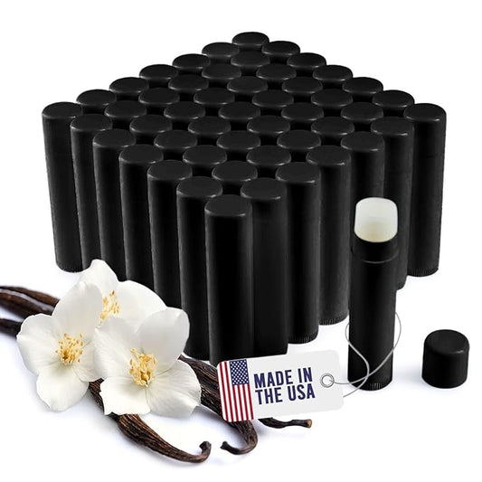 All Natural Lip Balm Bulk - Chapstick Lip Conditioner Contains Beeswax Sunflower Oil Vitamin E and Other Moisturizing Ingredients Comes in Customizable Packaging (Vanilla Black, 50 Pack)