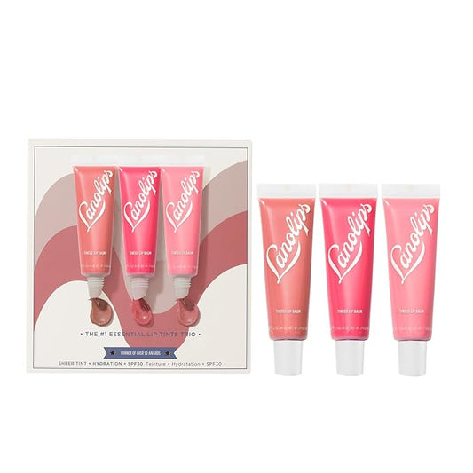 Lanolips Essentials Lip Tint Gift Set - Tinted Lanolin Lip Balm Set - Hydrating Lip Moisturizer Kit with Three Universal Shades (12.5g / 0.44 oz each)