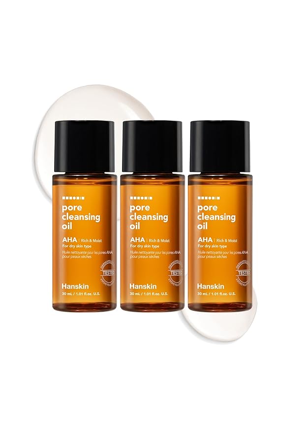Hanskin Alpha Hydroxy Acid Pore Cleansing Oil, Sample Trial Mini Size, Exfoliating Makeup Remover Facial Cleanser Set, Moisturizing [30 ml/Pack of 3]