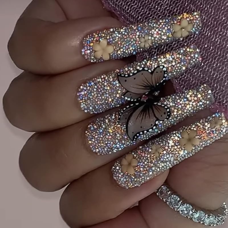 3D Acrylic Nude Flower Nail Art Charms Handmade by Acrylic Powder - 24pcs 3D Flowers Nails Rhinestones Kit 3D Crystal Nail Pearls Design Acrylic Nail Art for Women (Nude)