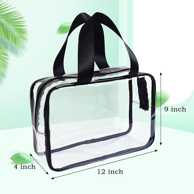 10 Pack Large Clear Cosmetic Bags With Handle - PVC Plastic Toiletry Pouches With Zipper, Tote Bags, Vinyl Bags for Women, Men, Beach, Traveling
