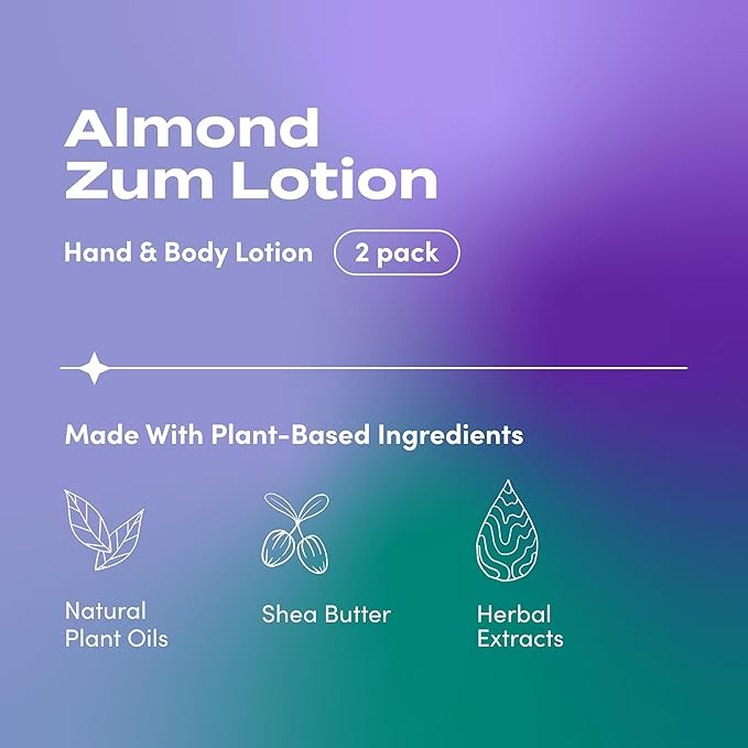 Zum Indigo Wild Hand & Body Lotion - Natural Hand Lotion for Dry Hands - Body Lotion for Women & Men - Body Moisturizers Include Shea Butter, Jojoba Oil & More - Almond Scent - 6 fl oz (2 Pack)