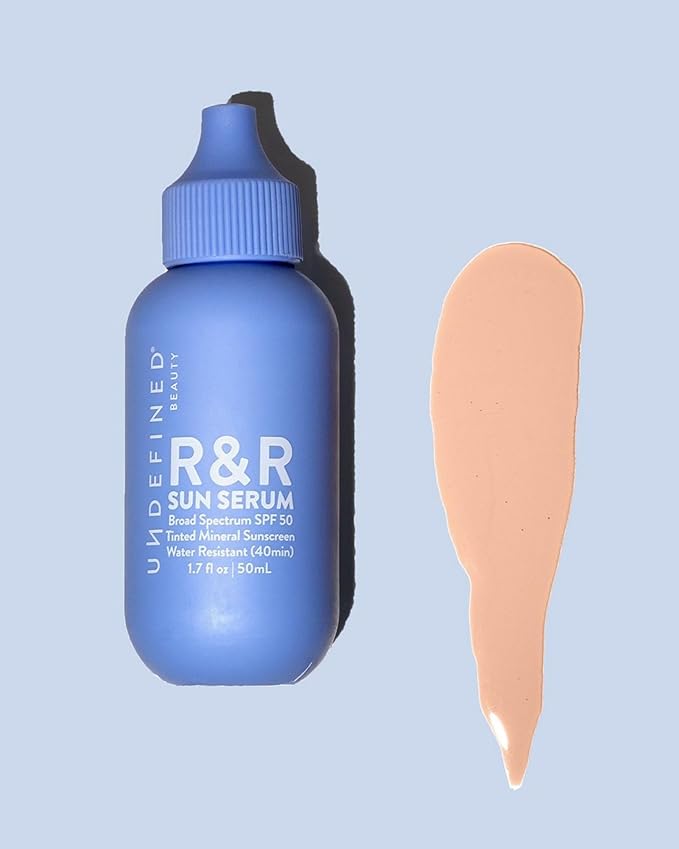 Undefined Beauty R&R Sun Serum SPF 50 – Tinted Mineral Sunscreen with Niacinamide, Broad Spectrum Protection & Blue Light Defense (Light Tint/Neutral Undertone)