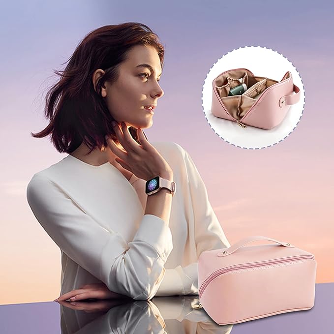 Large Capacity Travel Cosmetic Bag with Handle and Divider - Multifunctional Makeup Bag for Easy Access, Waterproof