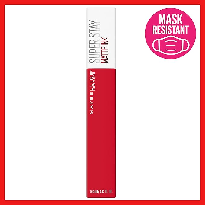Maybelline Super Stay Matte Ink Liquid Lipstick Makeup, Long Lasting High Impact Color, Up to 16H Wear, Shot Caller, Bright Pinky Red, 1 Count, Packaging May Vary