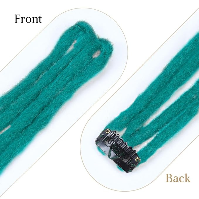 20 Strands 5 Clips In Dreadlock Extensions, 24 inch Teal Green Synthetic Clip In Dreads Extensions for Woman