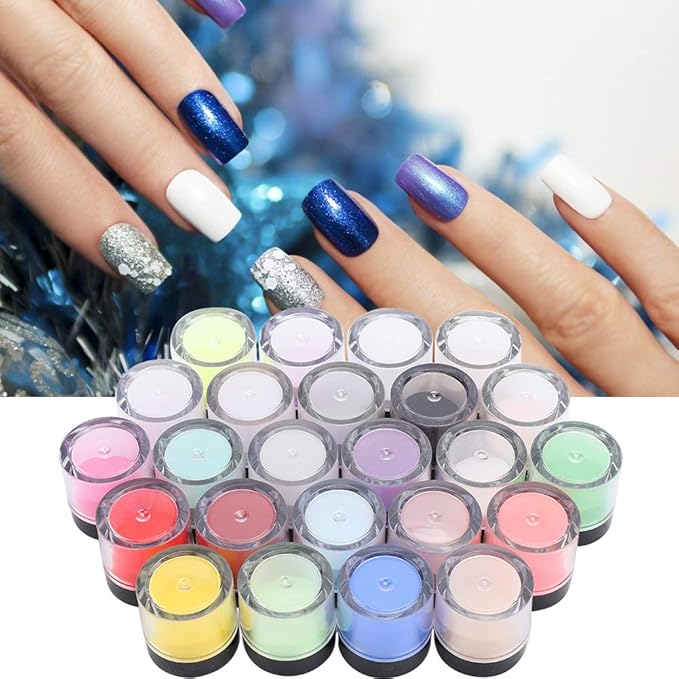 Acrylic Powder, Nail Acrylic Powder Set, Crystal Nail Art Tips Decoration Builder Acrylic Manicure Accessories for Nail Salon and Home(24 Colors)