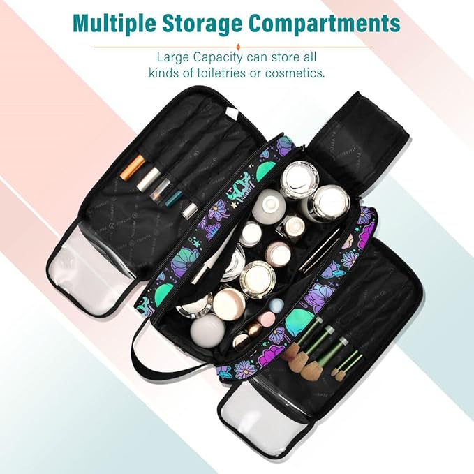 MNSRUU Travel Makeup Bag,Funny Skulls Makeup Bag Travel Toiletry Bag Large Capacity Cosmetic Bag Organizer, Portable Travel Toiletries Bag for Travel Size