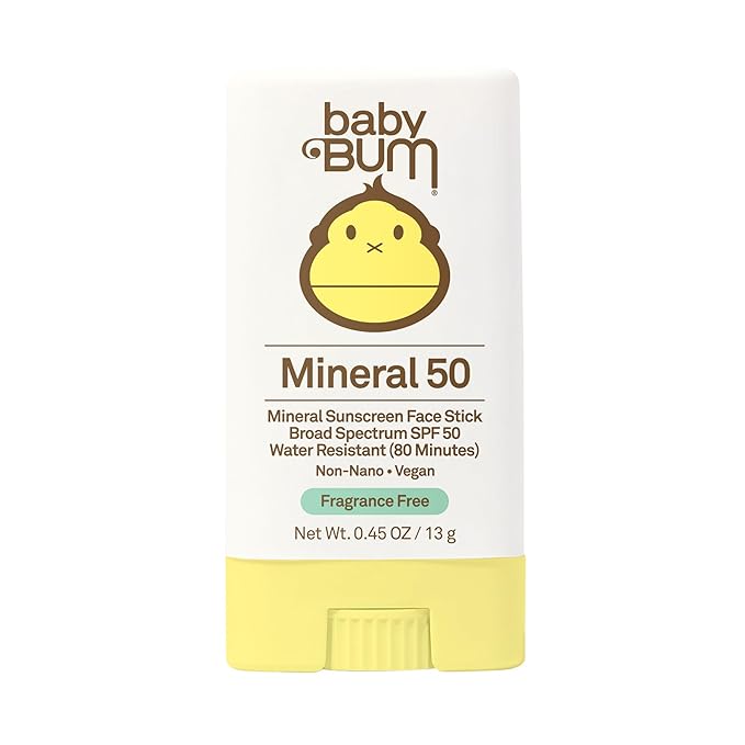 Sun Bum Baby Bum Mineral SPF 50 Sunscreen Stick - Hawaii 104 Act Compliant (Without Octinoxate & Oxybenzone) - UVA/UVB Face and Body Protection - Unscented for Sensitive Skin - Travel Size 0.45 Oz