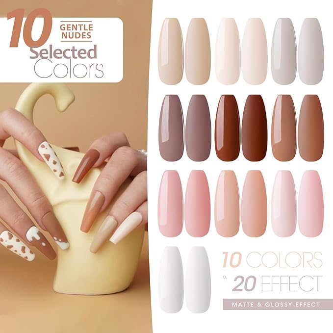 Gellen Gel Nail Polish Kit with U V Light - 10 Colors Gentle Nude Tones Gel Nail Polish Kit with 36W Nail Lamp, Gel Nail Polish Set Starter Kit with Storage Box Soak off Nail Gel Kit Manicure Set