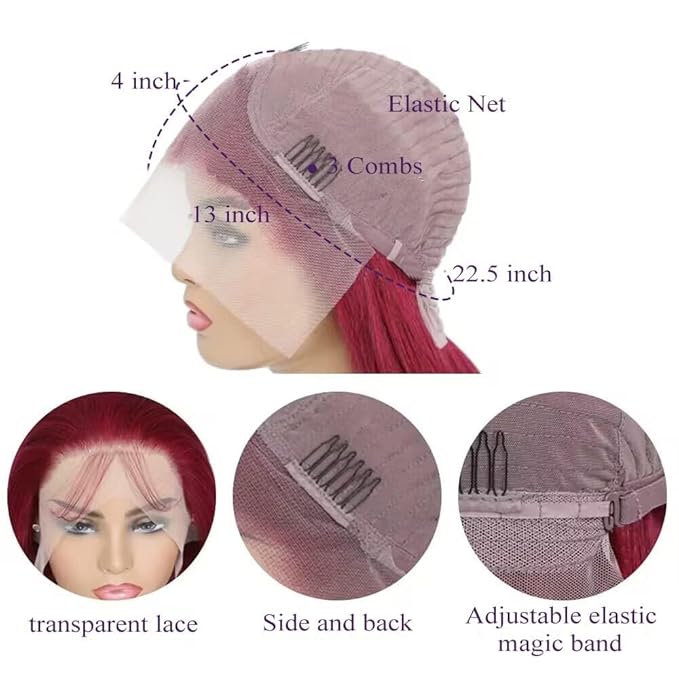 99j Burgundy Lace Front Wigs Human Hair Pre Plucked 180% Density 13x4 Straight hd Lace Frontal Wig with Baby Hair Human Hair Wigs for Women Red Wig 26inch