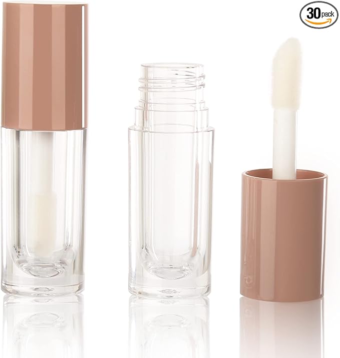 COSIDEA 30pcs Nude Empty 6ml 0.2oz Lip Gloss Tubes with Big Doe Foot Wand，Round Lipgloss Containers，Concealer Tube Cosmetic Packing Container Bulk Wholesale