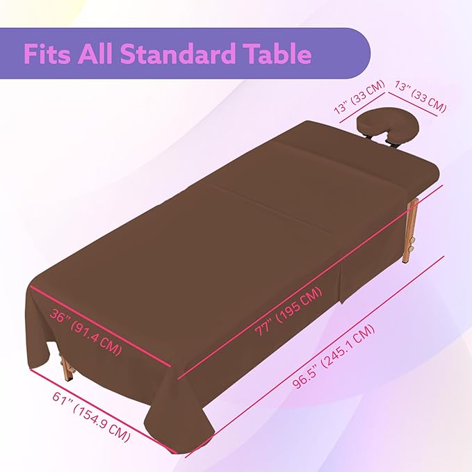 Massage Table Sheets Sets – 4 Set Bundle, 120GSM Double Brushed Microfiber, Premium Massage Sheets Sets, Spa Bed Sheets for Esthetician, Wrinkle & Oil Resistant, Brown