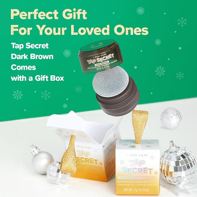 I DEW CARE Biotin Clarifying Dry Shampoo - Tap Secret Dark Brown Limited Edition | Strengthening & Volumizing, Powder Type, Refillable, Travel size, Non-aerosol, Mother's Day, 0.24 Oz