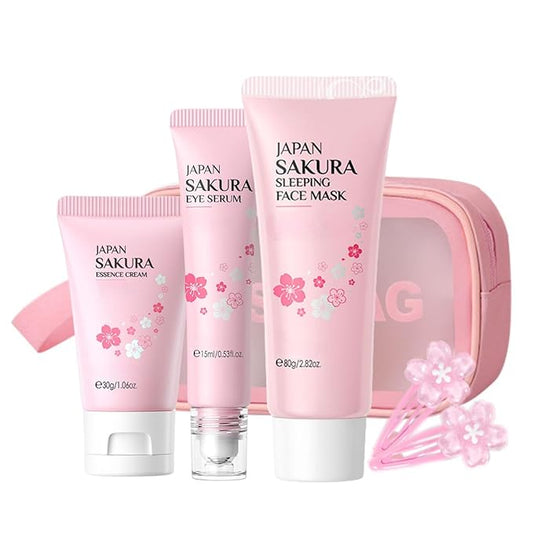 Sakura Skincare Set - Mother's Day Gift Basket - Skincare for Girls 10-12 - Skin Care for Teens 10-12 - Travel Kit for Women - Gift Set for Women with Eye Serum,Face Cream(One Size, 5PCS Sakura Scent)