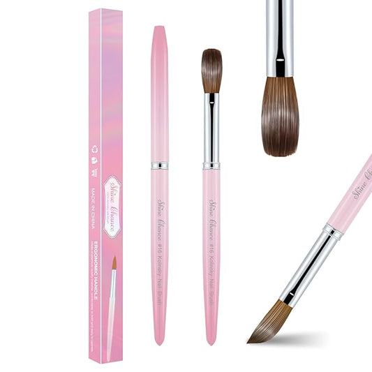Acrylic Nail Brush Size 16, 100% Pure Kolinsky Nail Brush for Acrylic Application, Professional Nail Extension Manicure Tool Nail Drawing Pen for DIY Home Salon(Pink)