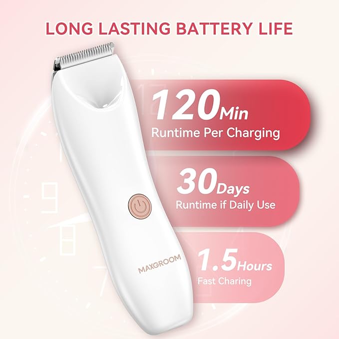 Bikini Trimmer for Women, Maxgroom Electric Razors for Women, Wet/Dry Pubic Hair Trimmer, Ceramic Blades for Intimate Grooming & DIY Styling, Women's Hygiene Shaver