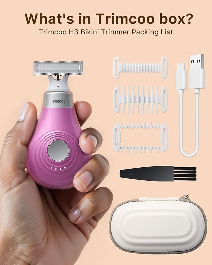 New Intimate Electric Trimmer for Women, [Small But Powerful] Designed for Pubic Hair Grooming, Bikini Line Removal, Wet/Dry Shaver On-The-Go, USB-C Rechargeable Razor with Travel Case, Pink