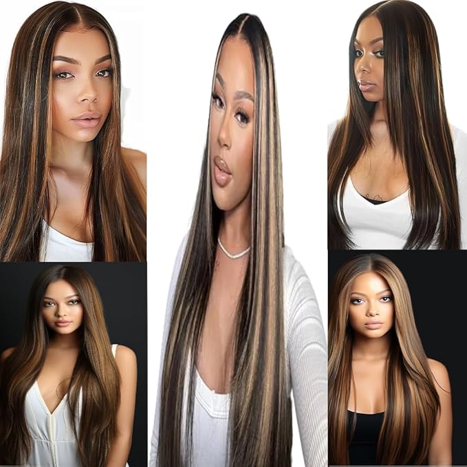 P1B/27 Straight Bundles Highlight Straight Human Hair Bundles Black and Blonde Two Tone Brazilian Human Hair Extensions Soft and Silky for Women 8 10 12 Inch