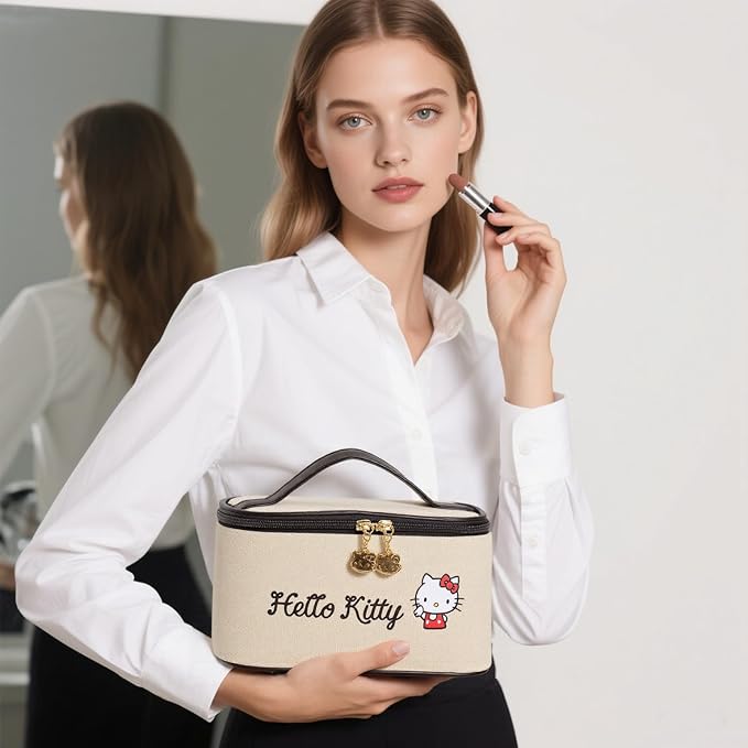 AmBealla Make up Bag Travel Cosmetic Bags Brush Holder Zipper Pouch Case Organizer Cute Organizer Suitable for Purse for Women (Beige-A)