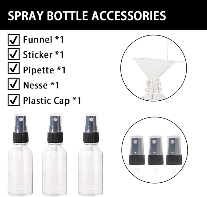 1oz Spray Bottles,Refillable Empty Glass Bottle with Small Fine Mist for Hair,Essential Oil,Plants, Cleaning Solutions(3 Pack)
