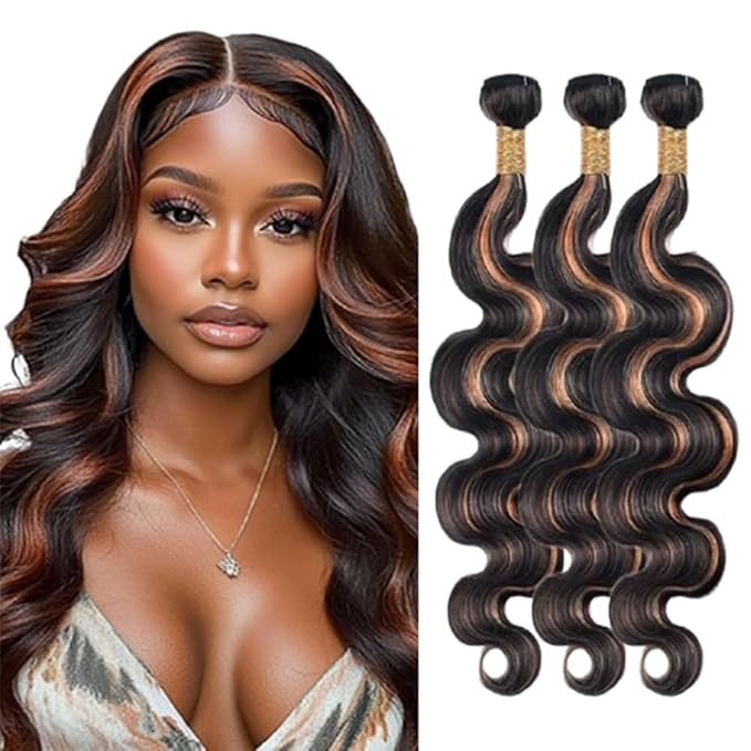 Ombre P1B30 Human Hair Body Wave Bundles two tone Brazilian Extensions Soft and Silky Black and Brown Body Wave Human Hair Bundles for Women 8 10 12 Inch