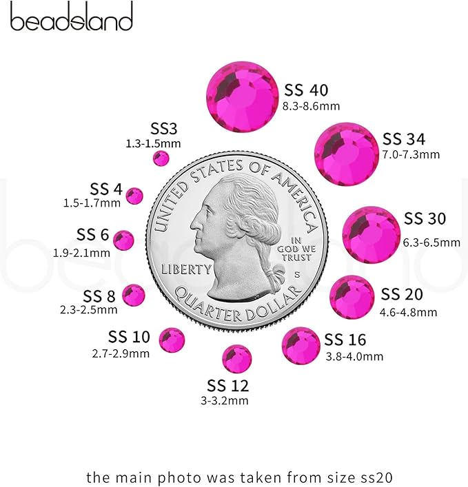 Beadsland 1440pcs Flat Back Crystal Rhinestones Round Gems for Nail Art and Craft Glue Fix, Hot Pink, SS20, 4.6-4.8mm