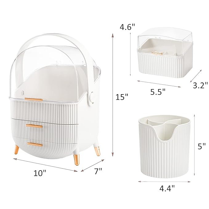 ZOOFOX 3 Pack Makeup Organizer, Cosmetics Storage Display Case with Lipstick and Makeup Brush Organizer, Portable Handle Skincare Holder for Bathroom Countertop, Dresser