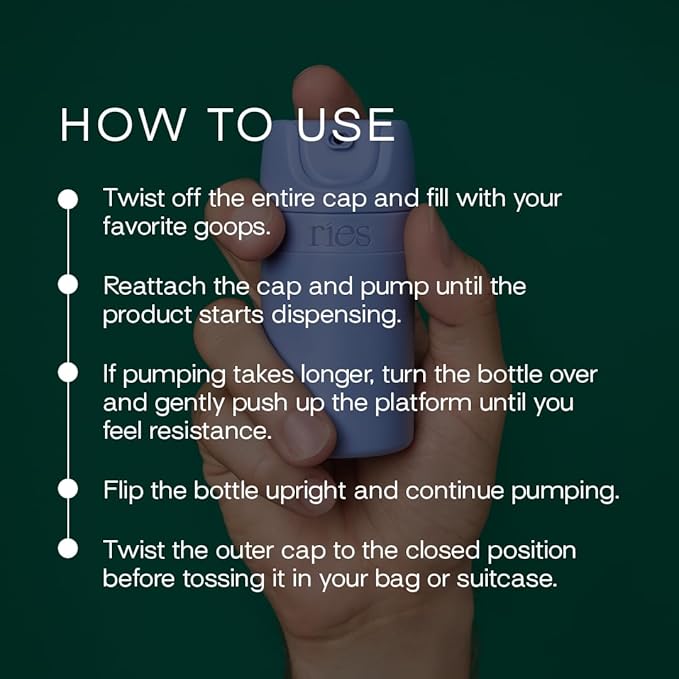 Starter Set Toiletry Travel Bottles – Set of 3 (1.7oz) Airless Pump Containers for Shampoo, Conditioner, Body, Face – Leak-Proof, TSA-Approved, Dishwasher Safe- (Runaway Blue)