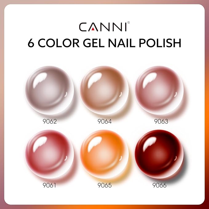 CANNI 6 Colors 9 ML Hema-Free Jelly Brown Gel Nail Polish Set, Dark Chocolate Light Brown Neutral Transparent Fall Gel Polish Kit, Soak Off LED Nail Gel Manicure Kit DIY at Home Salon Gifts