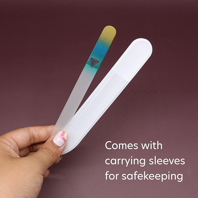 Bona Fide Beauty Czech Glass Nail Files Set - 10-Piece Crystal Nail Files Set in Sleeves, Bulk Nail Files from The EU (Multicolor)