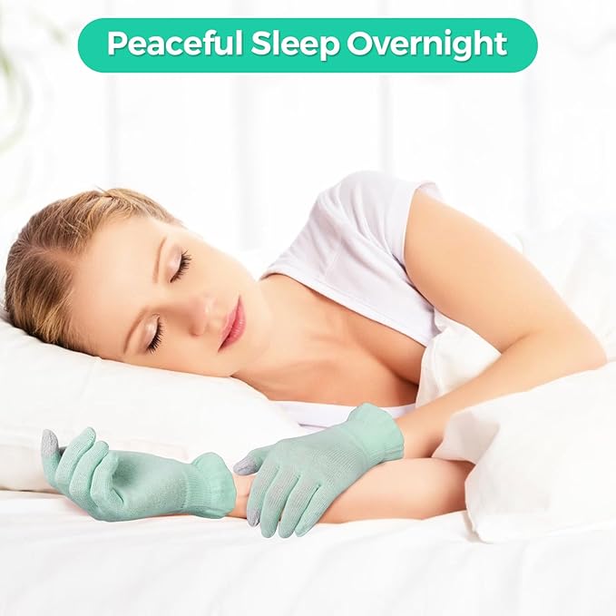 Donfri 6 Pairs Cotton Gloves for Dry Hands, Sleeping Moisturizing Gloves Overnight, Eczema Gloves for Women with Touchscreen Fingers, Lotion Hand Spa Treatment（XS-Green）