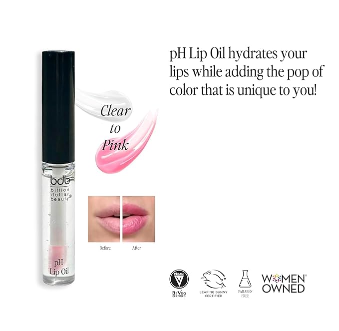 billion dollar brows pH Lip Oil Blushing Effect 3 Pack - Bespoke Color Changing Tint For Women - Hydrating Gloss Shine & Long Lasting Tinted Coloring without Stickiness